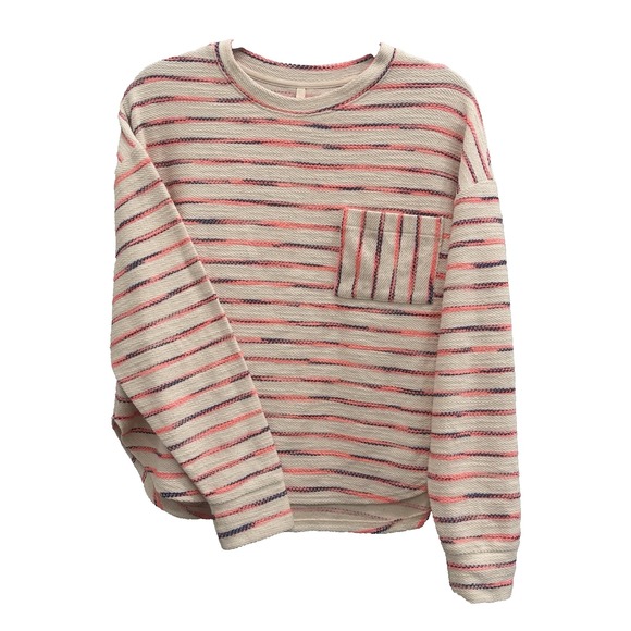 Lou & Grey Long Sleeve Pullover Neon Striped‎ Terry Pocket Top Women's M Sweater - Picture 1 of 11